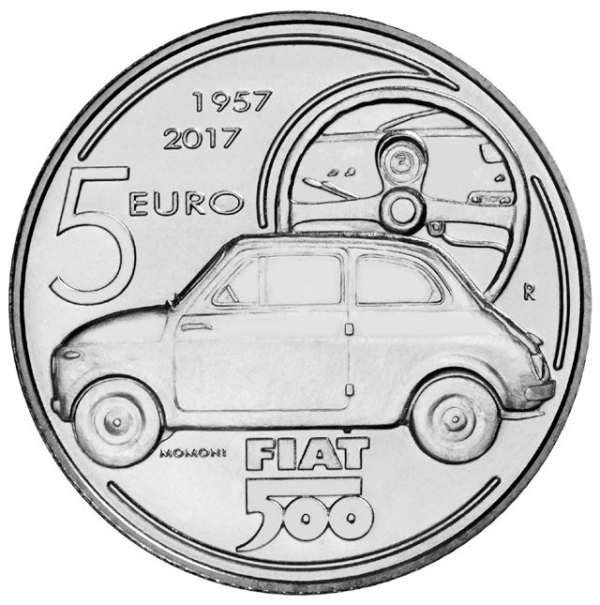 Fiat 500 поместили на монету достоинством 5 евро
