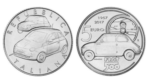 Fiat 500 поместили на монету достоинством 5 евро