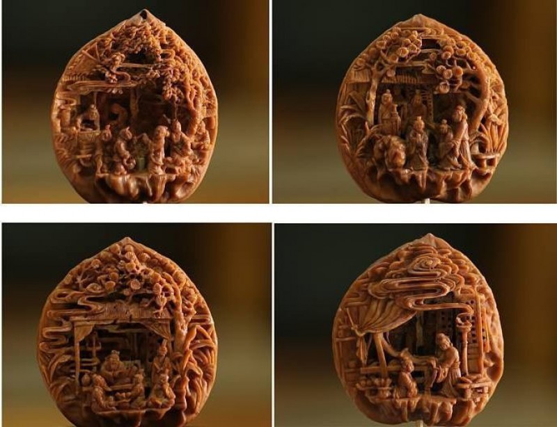 Резьба на скорлупе грецкого ореха от китайского мастера