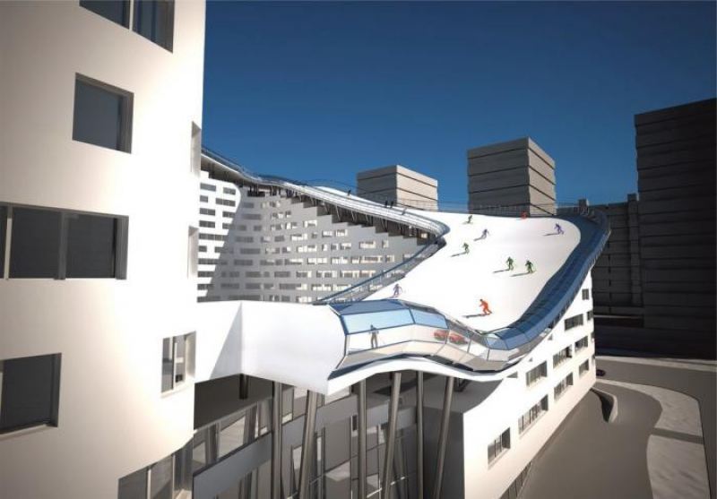 С порога на сноуборд: проект жилого дома с горнолыжным спуском на крыше 
