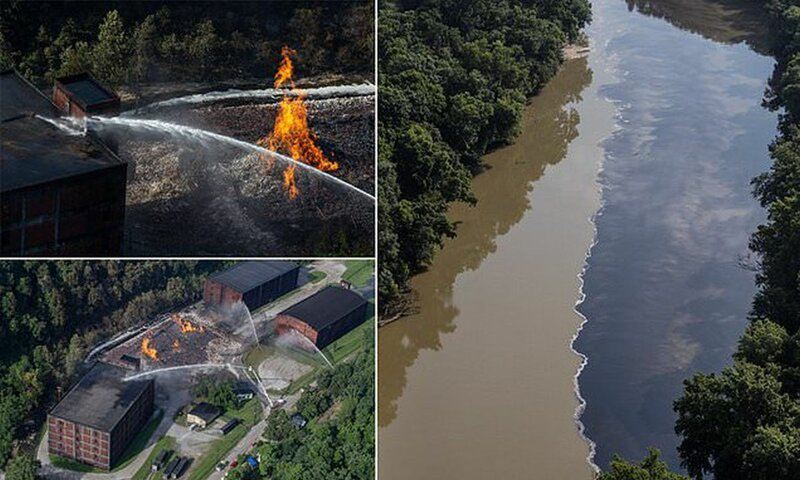 Огромный поток бурбона влился в реку после пожара на складе Jim Beam