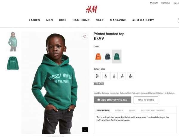 H&amp;M обвинили в расизме из-за детской толстовки