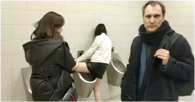 Справлявшая нужду в писуар мужского туалета девушка вывела мужчину