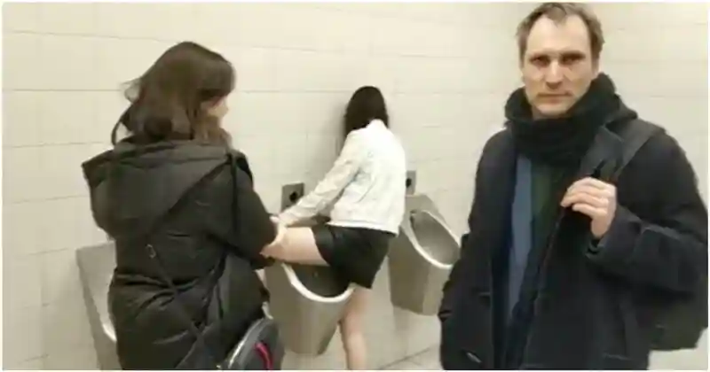 Справлявшая нужду в писуар мужского туалета девушка вывела мужчину